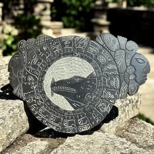 Vintage Hand-carved Aztec Three Deity Mayan Calendar Belize Itzamná